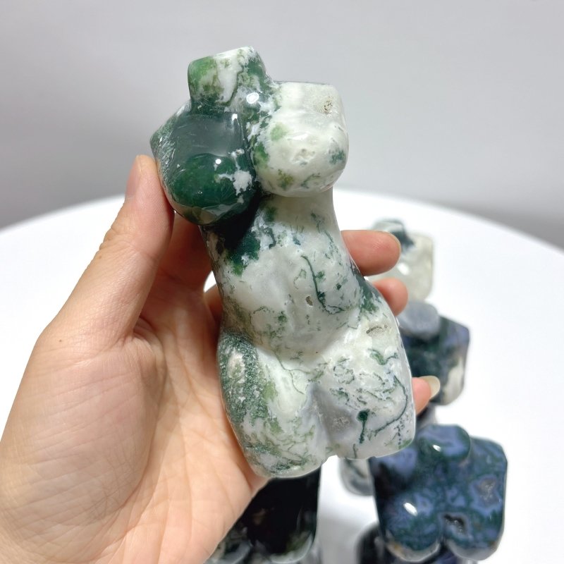 9 Pieces 4.5in Moss Agate Goddess Carving - Wholesale Crystals