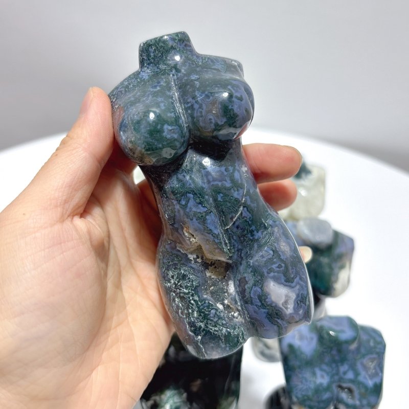 9 Pieces 4.5in Moss Agate Goddess Carving - Wholesale Crystals