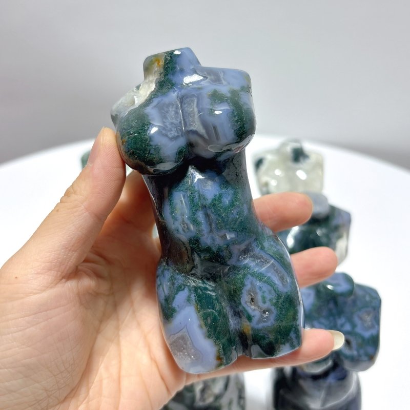 9 Pieces 4.5in Moss Agate Goddess Carving - Wholesale Crystals