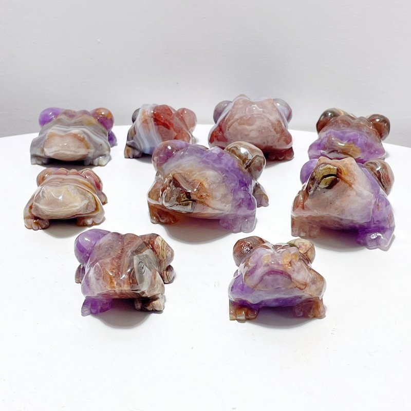 9 Pieces Amethyst Mixed Agate Frog Carving - Wholesale Crystals