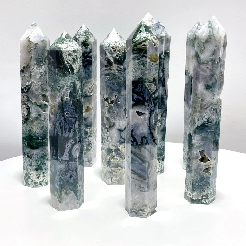 9 Pieces BBeautiful Druzy Moss Agate Geode Tower - Wholesale Crystals