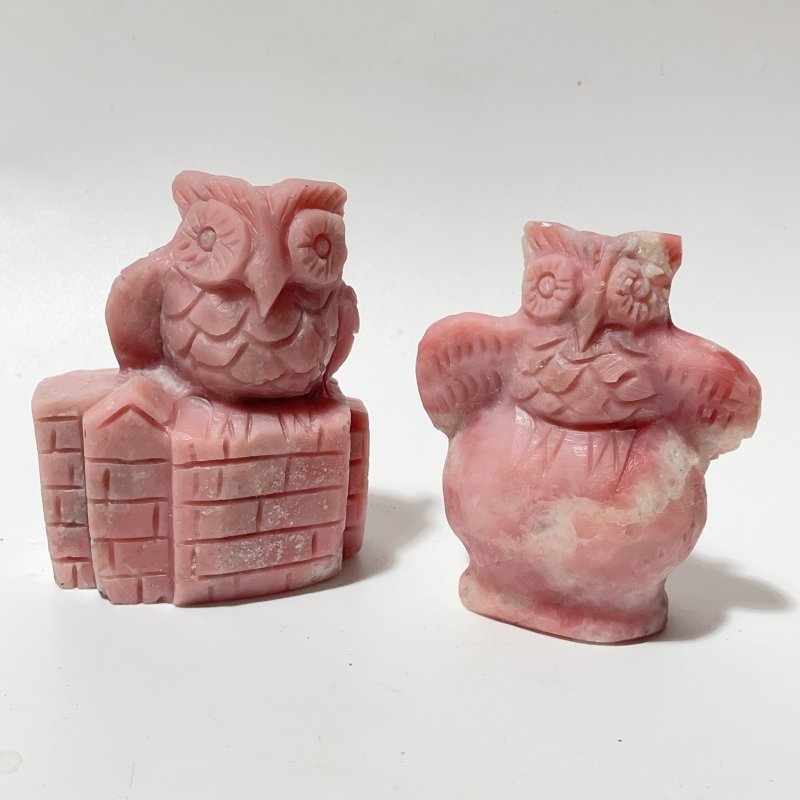 9 Pieces Cute Pink Opal Owl Carving - Wholesale Crystals