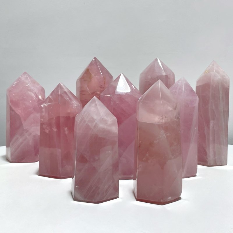 9 Pieces Fat Rose Quartz Points - Wholesale Crystals