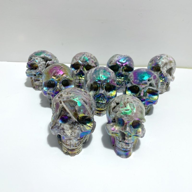 9 Pieces Geode Aura Sphalerite Skull Carving - Wholesale Crystals