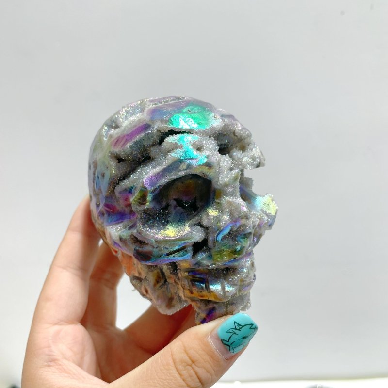 9 Pieces Geode Aura Sphalerite Skull Carving - Wholesale Crystals