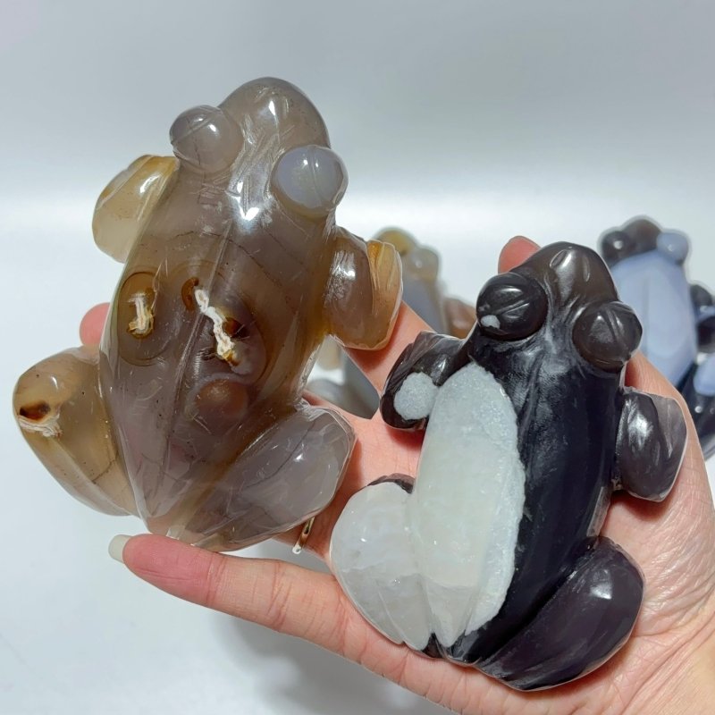 9 Pieces Large Beautiful Geode Druzy Agate Frog Carving -Wholesale Crystals