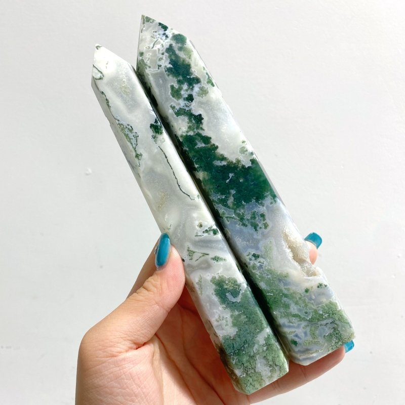 9 Pieces Large Druzy Moss Agate Point - Wholesale Crystals