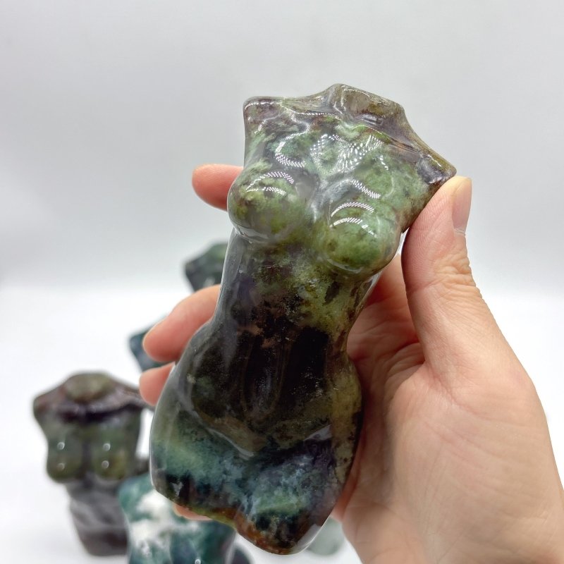 9 Pieces Large Moss Agate Goddess Carving - Wholesale Crystals