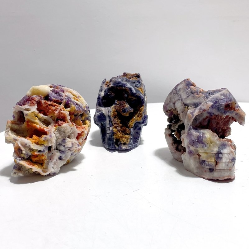 9 Pieces Large Purple Fluorite Skull Carving - Wholesale Crystals