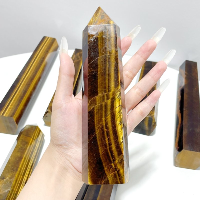 9 Pieces Large Tiger Eye Tower Points - Wholesale Crystals