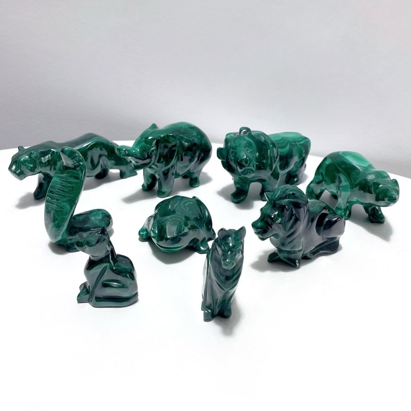 9 Pieces Malachite Animals Carving - Wholesale Crystals