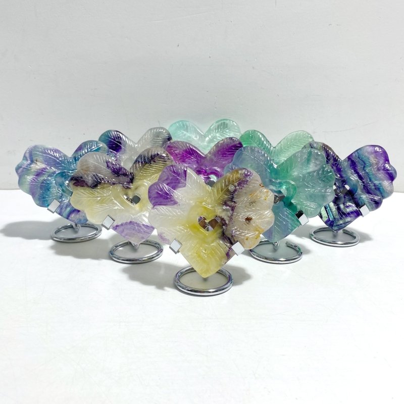 9 Pieces Rainbow Fluorite Heart With Stand - Wholesale Crystals