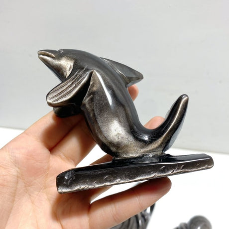 9 Pieces Silver Sheen Obsidian Sea Animals Carving - Wholesale Crystals