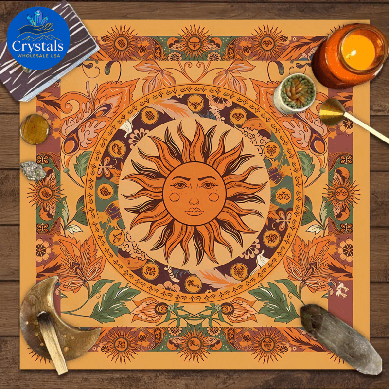 9 Sun Floral & Moon Phase Tarot Tablecloth - Wholesale Crystals