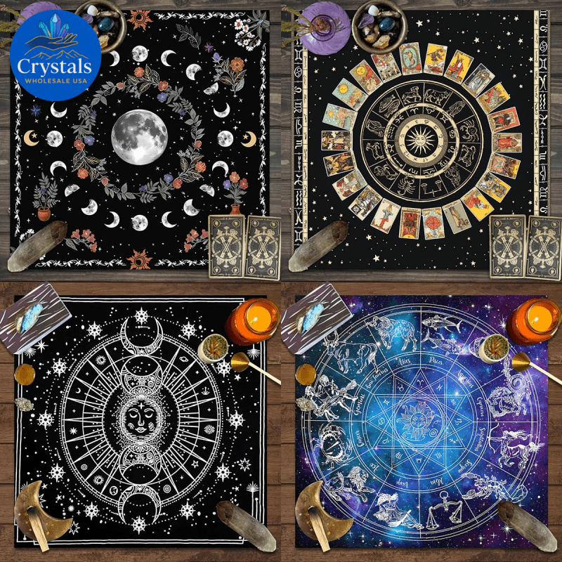 9 Sun Floral & Moon Phase Tarot Tablecloth - Wholesale Crystals