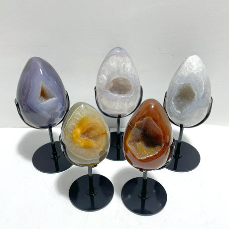 5 Pieces Geode Druzy Eggs Carving With Stand