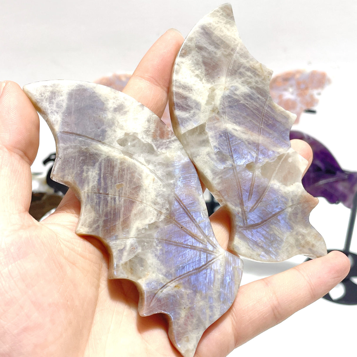 5 Pairs Flying Dragon Wing With Stand Chevron Amethyst Pink Agate