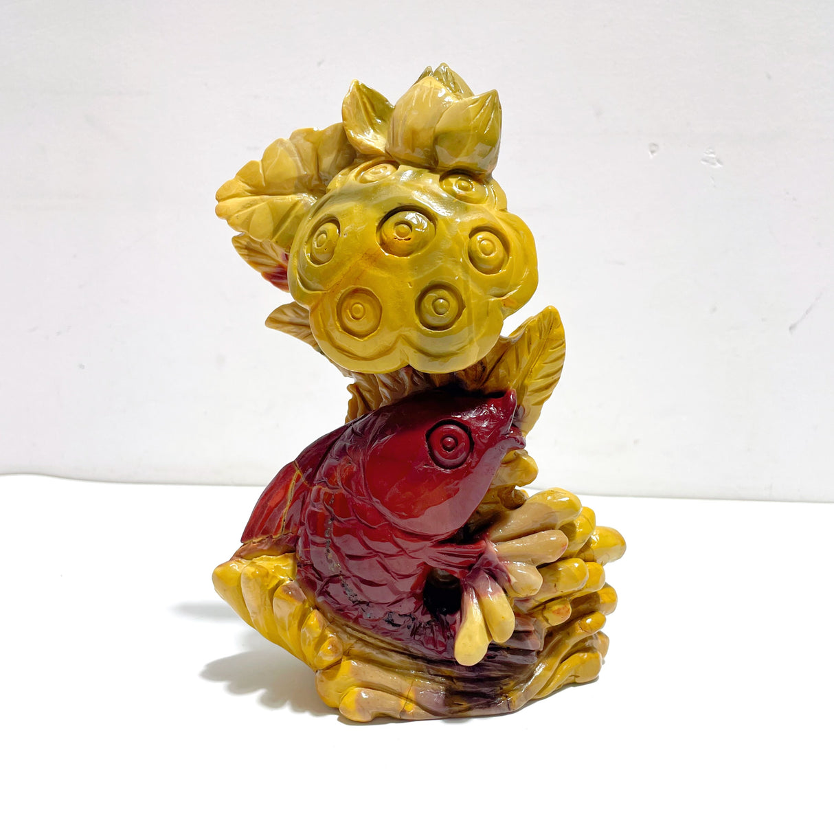 Unique Mookaite Lotus Flower&Fish Carving