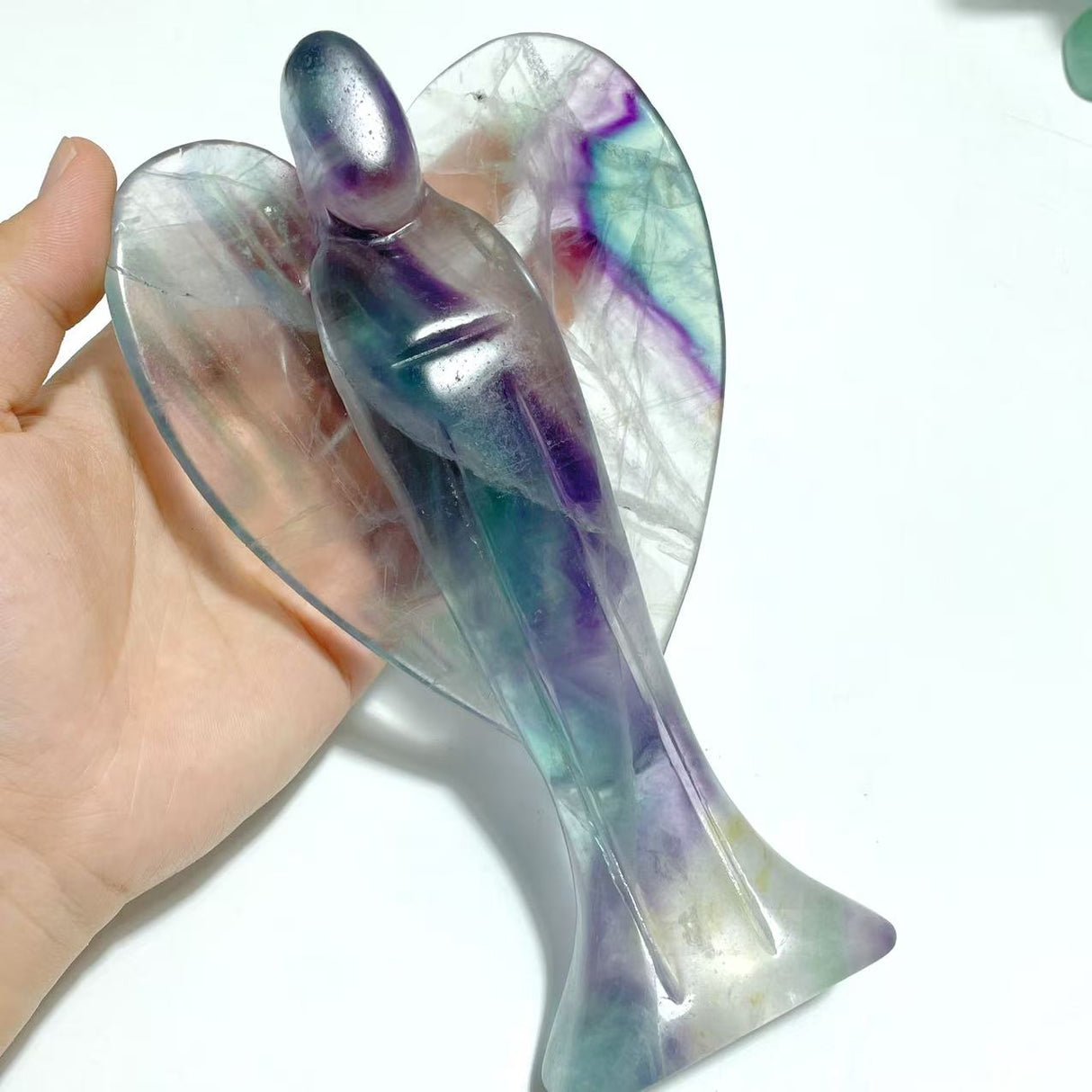 6 Pieces Rainbow Fluorite Angel Carving
