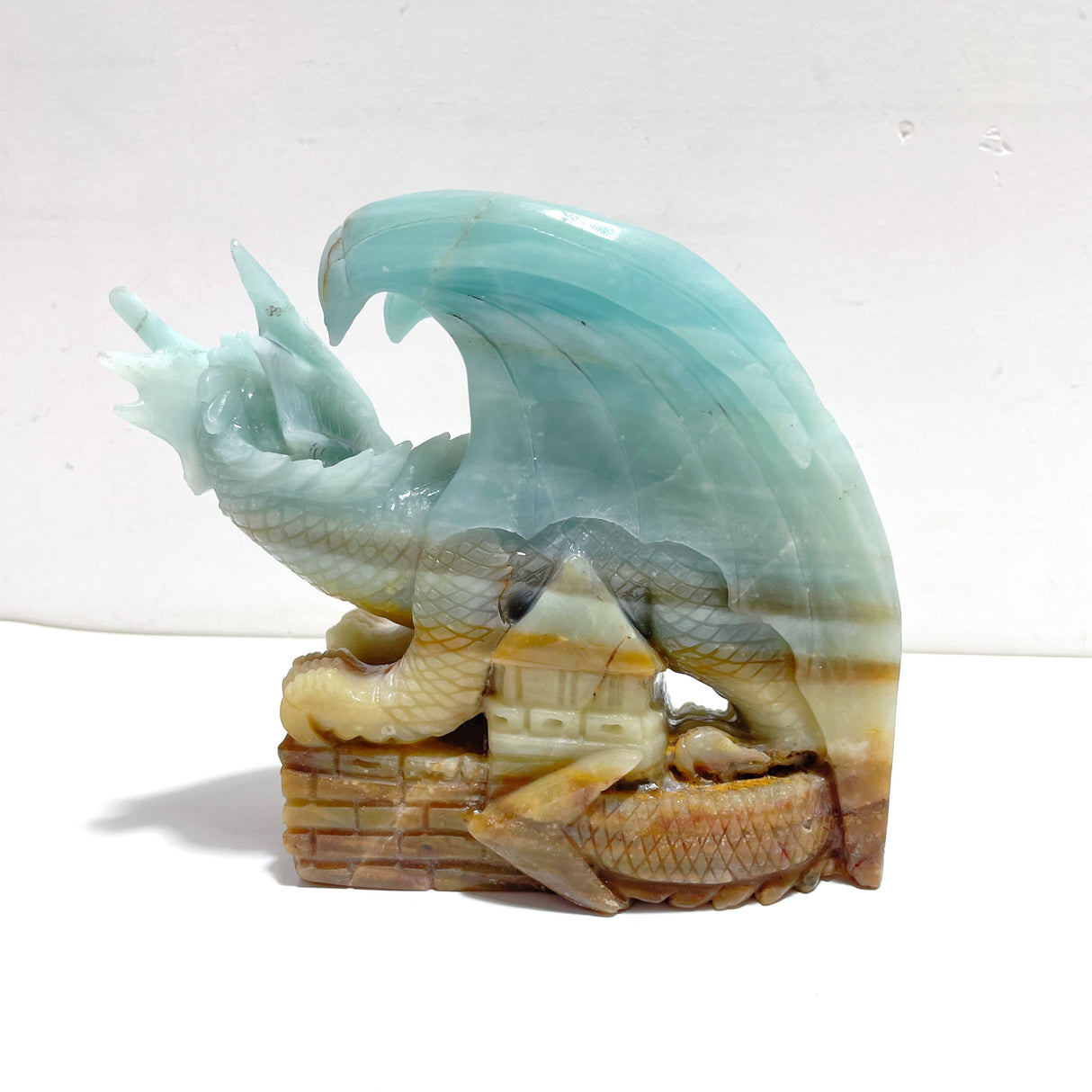 Beautiful Caribbean Calcite Flying Dragon Castle Carving