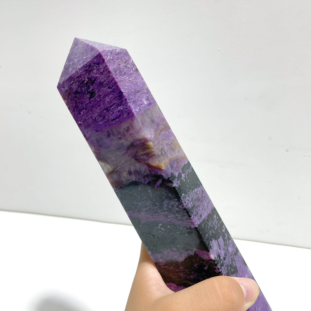 Unique Charoite Four-sided Tower For Collection #A04