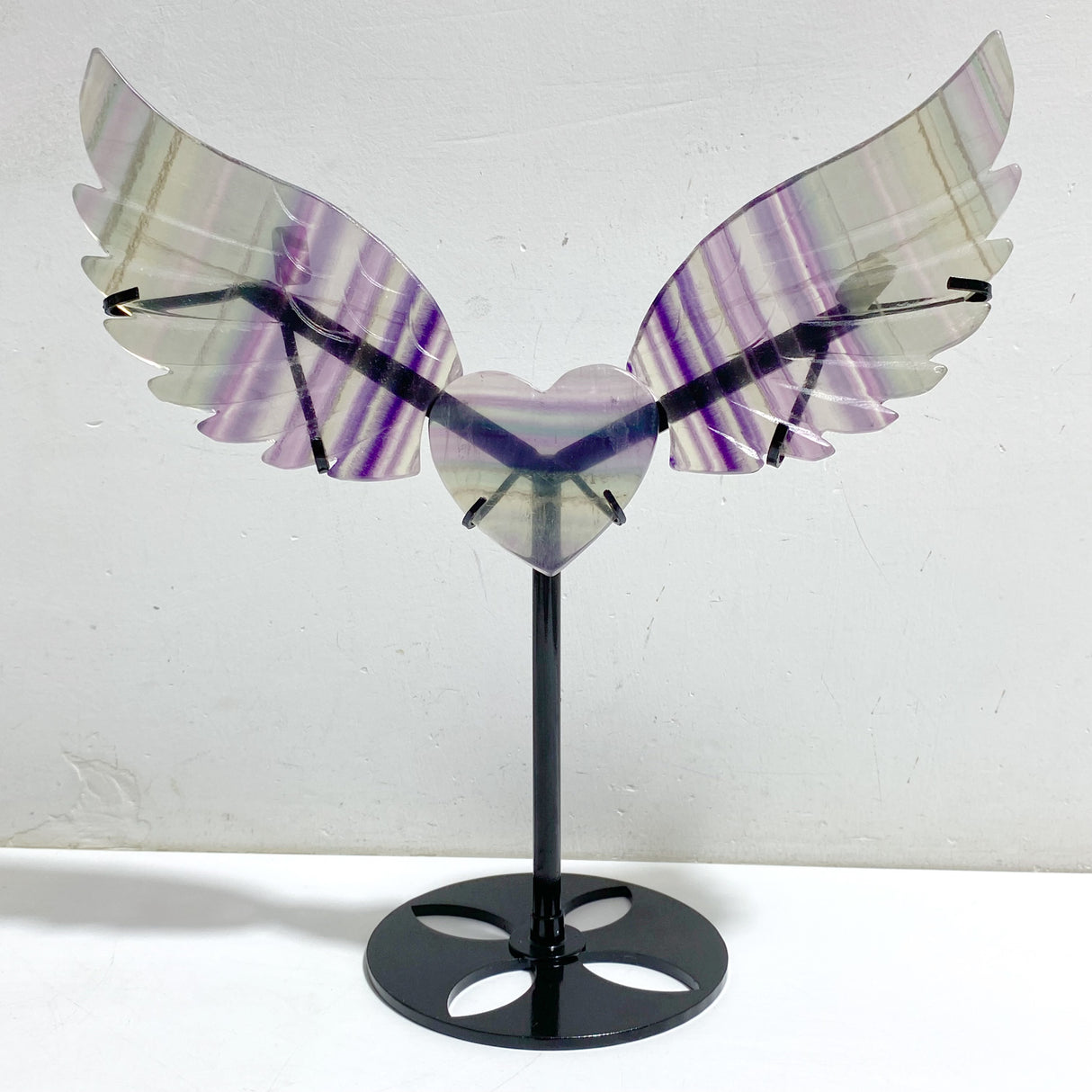 Unique Symmetrical Fluorite Heart Wing Carving With Stand