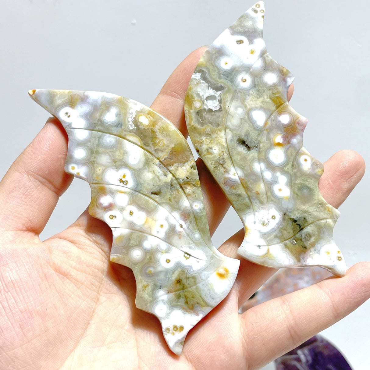 5 Pairs Flying Dragon Wing With Stand Chevron Amethyst Pink Agate