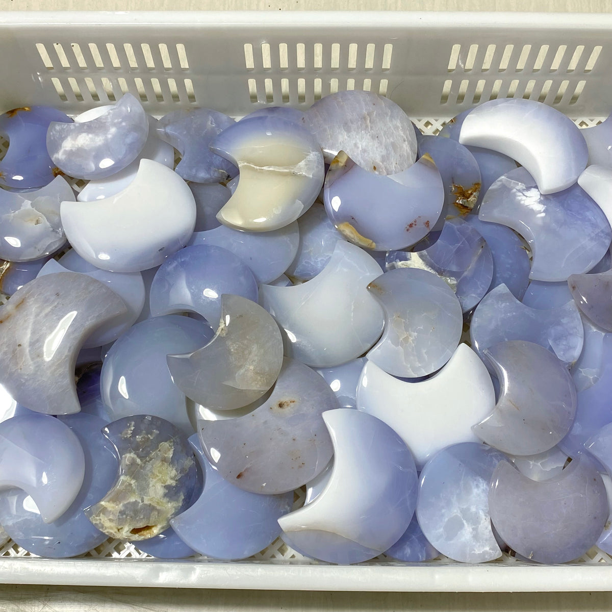 62 Pieces Blue Chalcedony Moon Carving (Sea Freight Only)