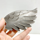 Silver Sheen Obsidian Heart Wing Carving With Stand