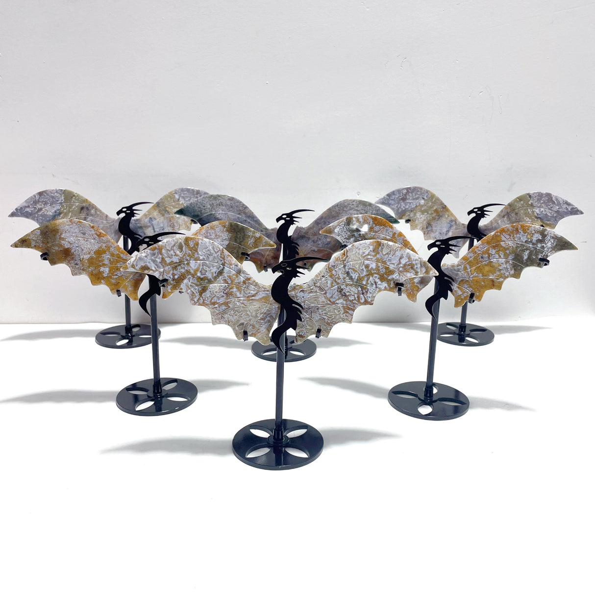 6 Pairs Ocean Jasper Flying Dragon Wing With Stand