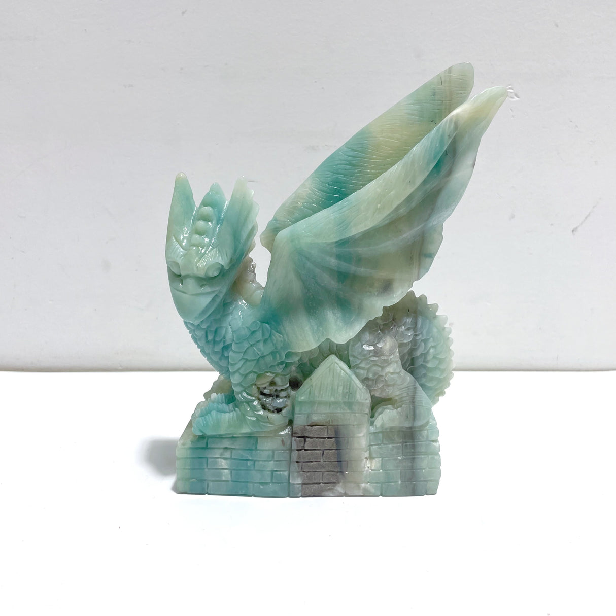 Unique Caribbean Calcite Mixed Pyrite Flying Dragon Castle Carving