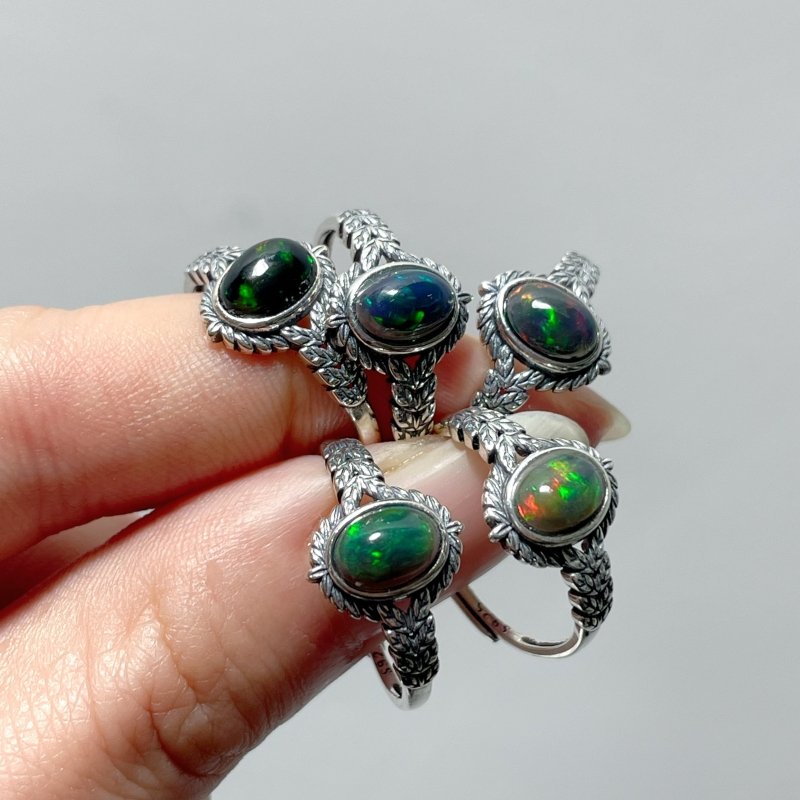 #A3 Silver Ring Wholesale White Opal Black Opal Blue Moonstone Ring - Wholesale Crystals