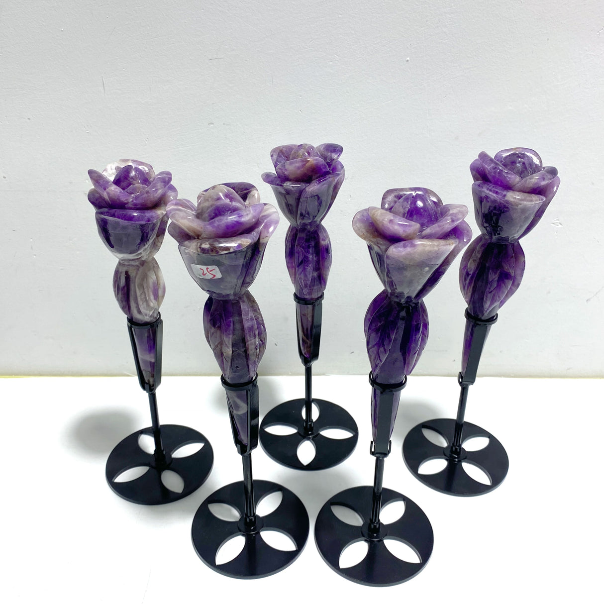 5 Pieces Chevron Amethyst Flower Carving With Stand