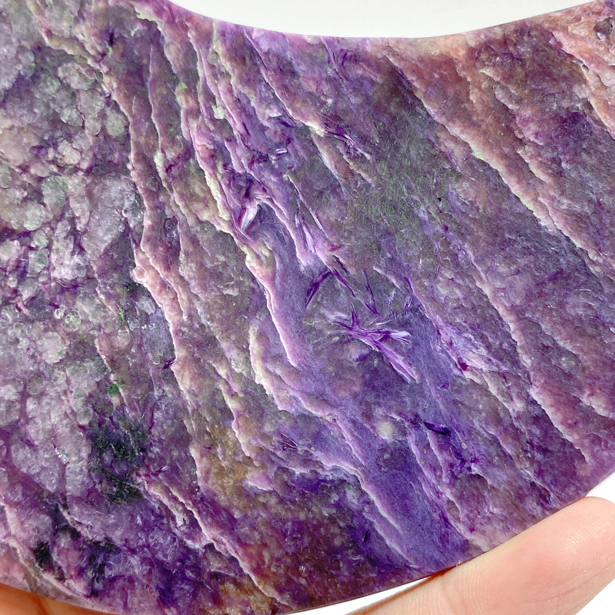Large Charoite Moon Carving With Stand #11
