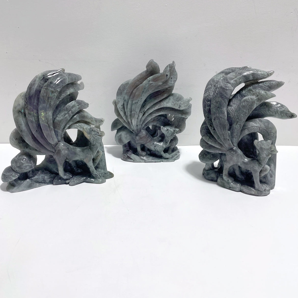 3 Pieces Labradorite Nine-tailed Fox Carving