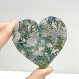 Moss Agate Heart Wing Carving With Stand
