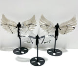 3 Pairs Angel Wing Carving With Stand Clear Quartz Smoky Quartz