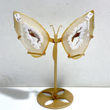 2 Pairs Geode Druzy Pink Amethyst Slab Butterfly Wing Carving With Stand #4