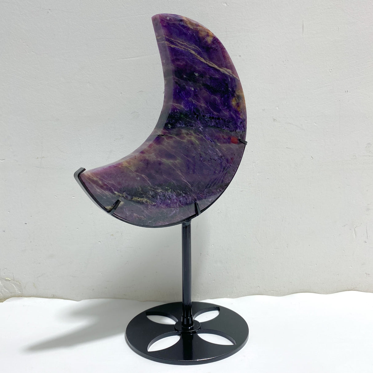 Large Charoite Moon Carving With Stand #6
