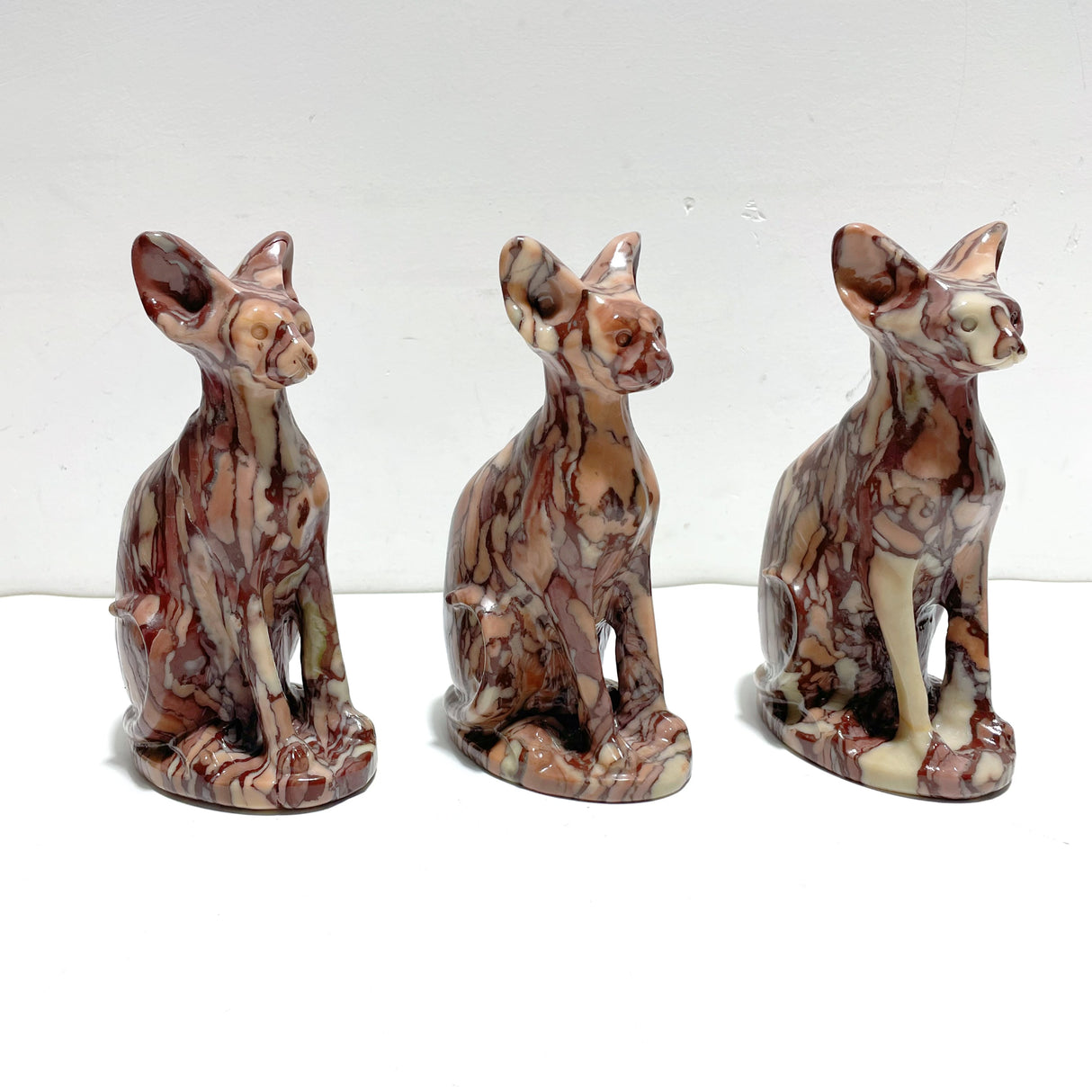 3 Pieces China Red Stone Cat Carving