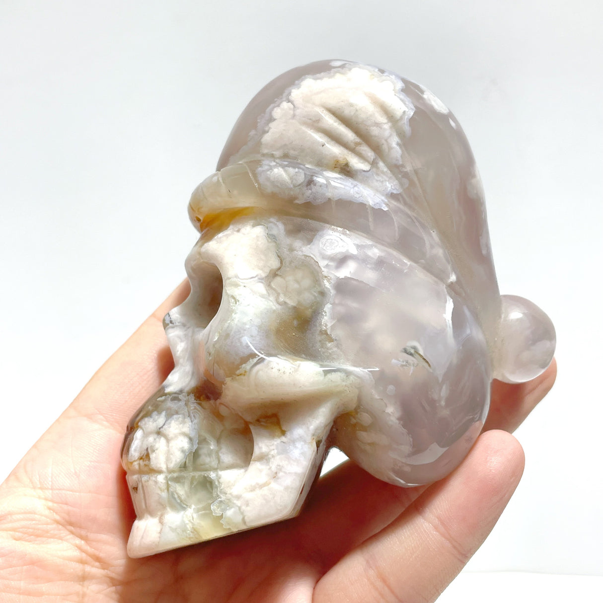 2 Pieces Sakura Flower Agate Christmas Hat Skull Carving