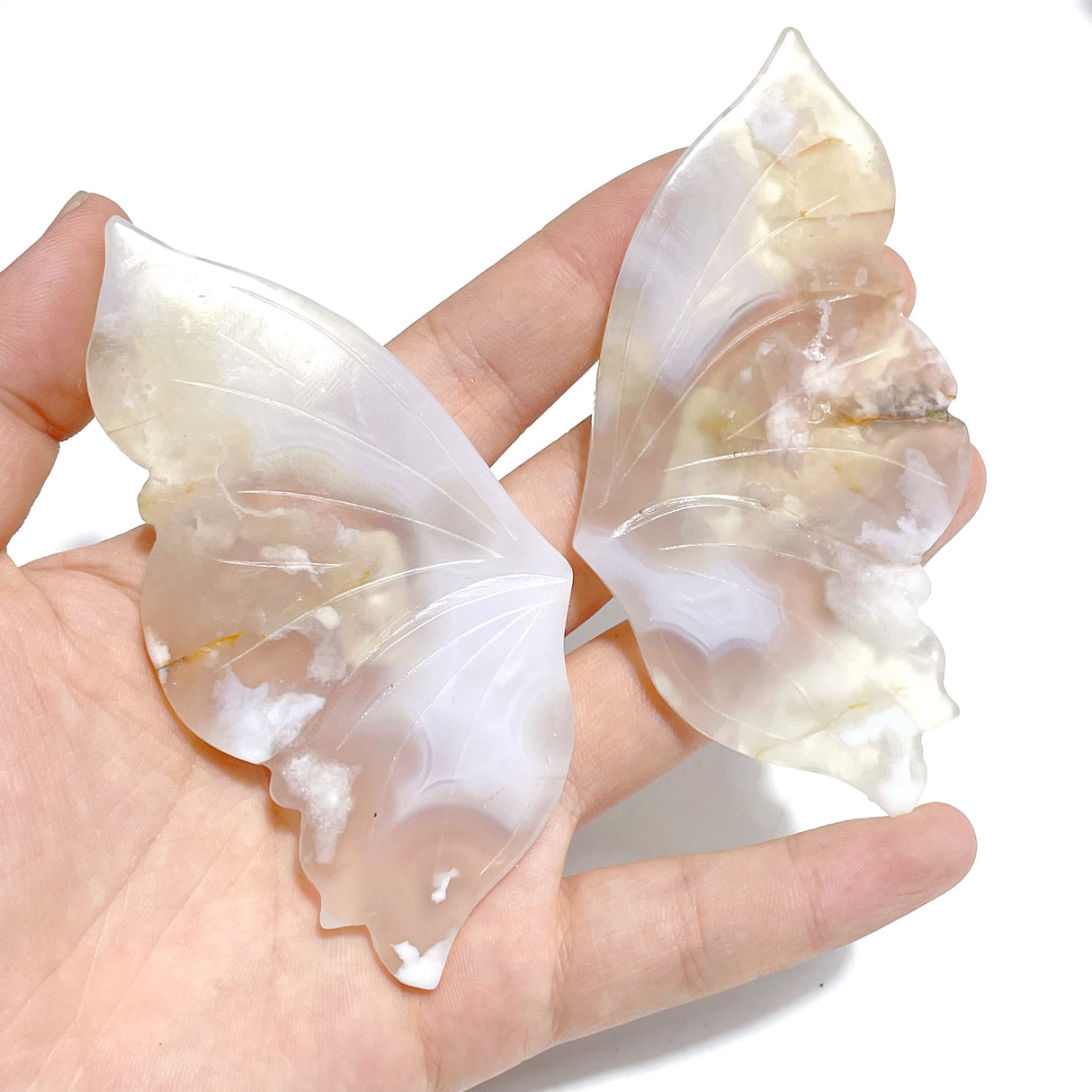 5 Pairs Beautiful Sakura Flower Agate Butterfly Wing Carving With Stand
