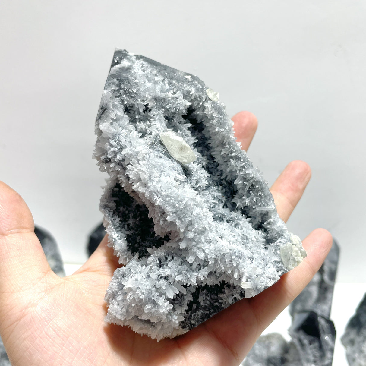 15 Pieces Black Clear Quartz Cluster Raw Side Point Tower