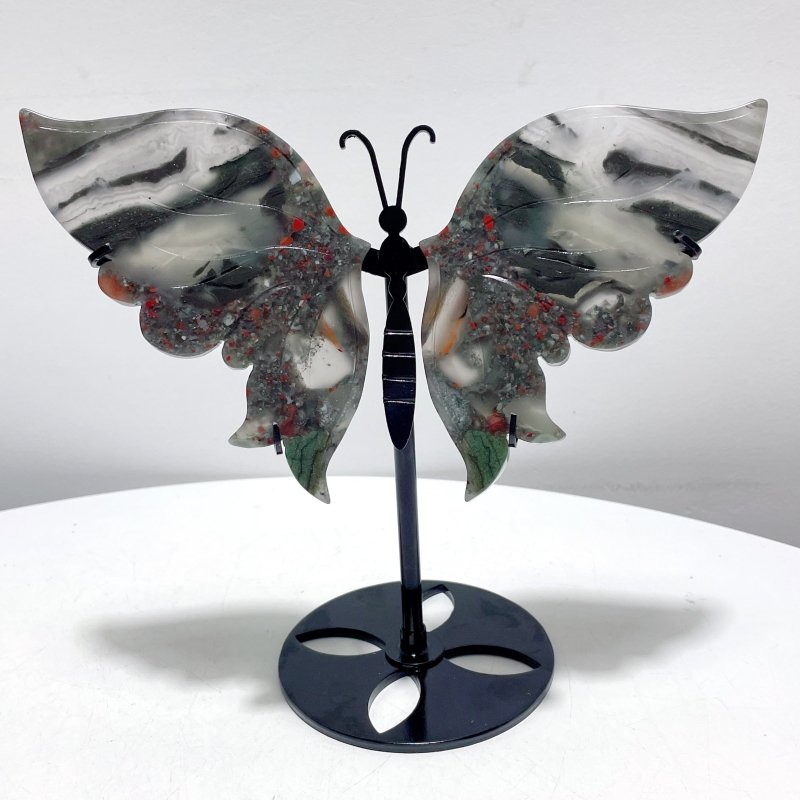 Africa Blood Stone Butterfly Wing Carving With Stand - Wholesale Crystals