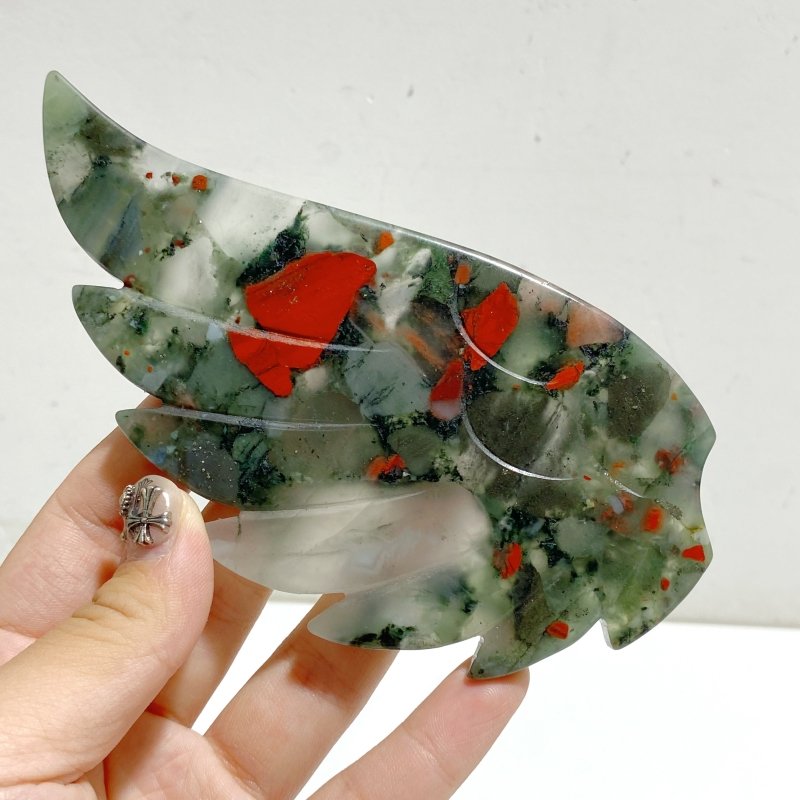 Africa Blood Stone Heart Wing Carving With Stand -Wholesale Crystals