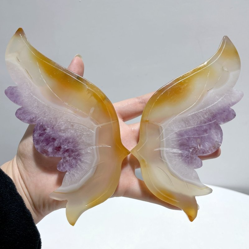 Agate Mixed Amethyst Butterfly Wing Carving With Stand - Wholesale Crystals