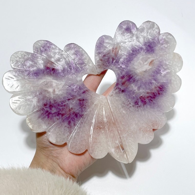 Amethyst Mixed Agate Heart Wing Carving With Stand - Wholesale Crystals