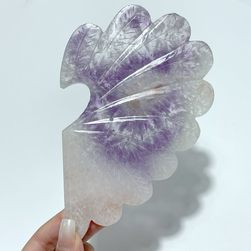 Amethyst Mixed Agate Heart Wing Carving With Stand - Wholesale Crystals