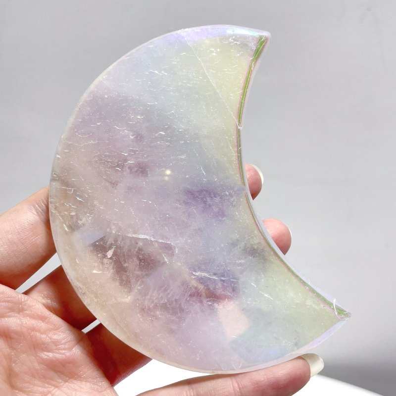 Aura Mixed Color Clear Quartz Moon Carving Wholesale - Wholesale Crystals