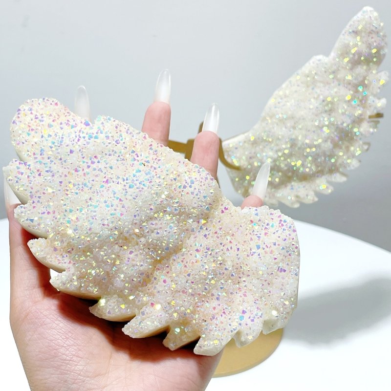 Aura Quartz Cluster Angel Wing Carving With Stand - Wholesale Crystals